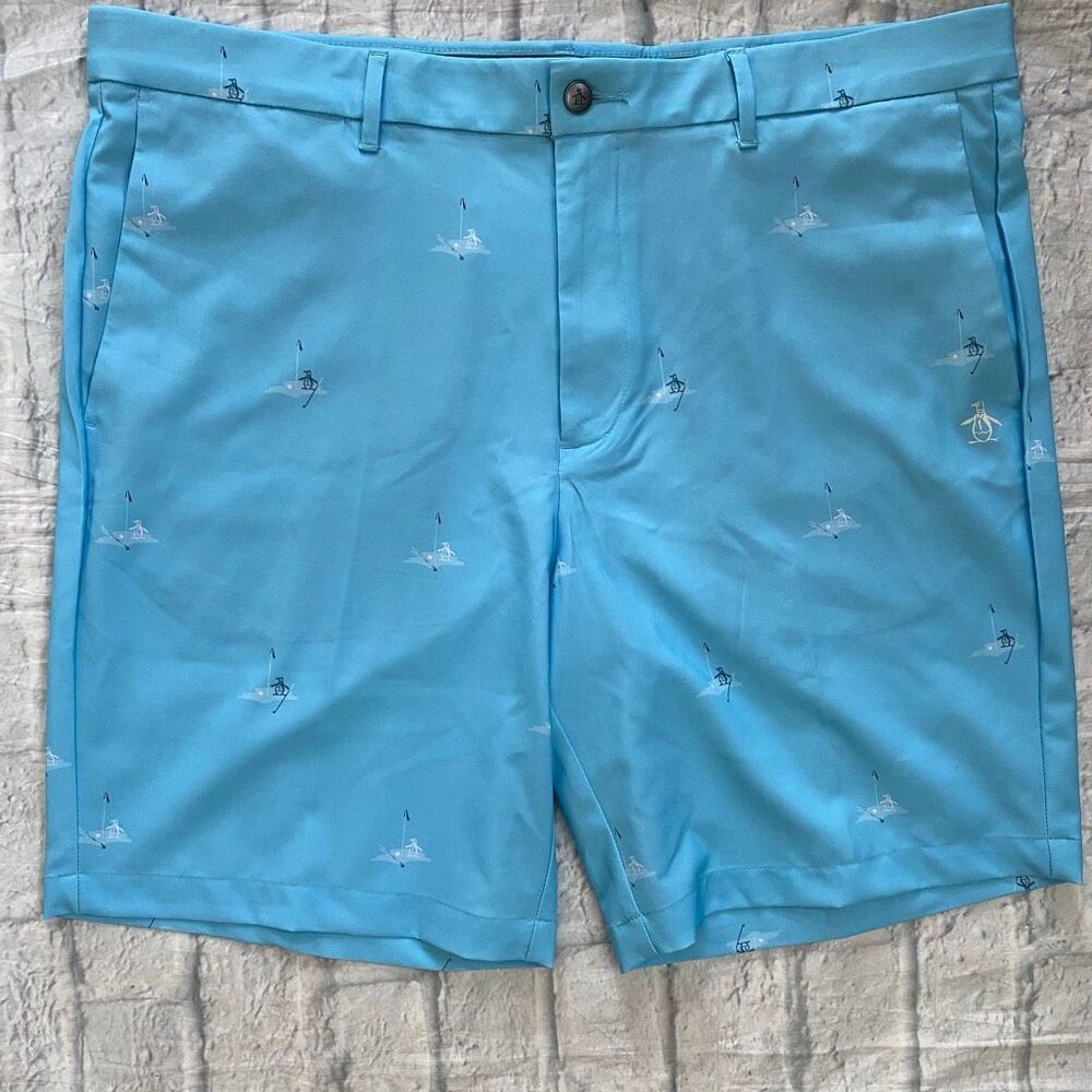 Original Penguin men 38 activewear golf shorts light blue golfcore dadcore